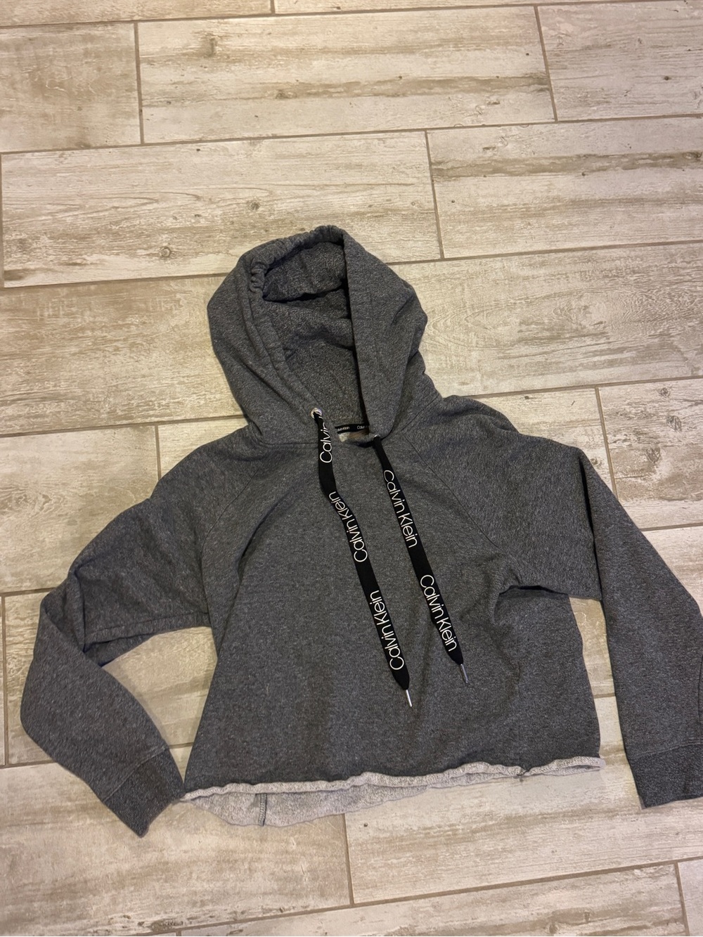Calvin Klein Charcoal Gray Cropped Hooded Sweatshirt